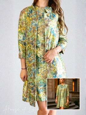 Ooak vintage 1960s brocade coat and dress set. 1960s madmen wiggle dress